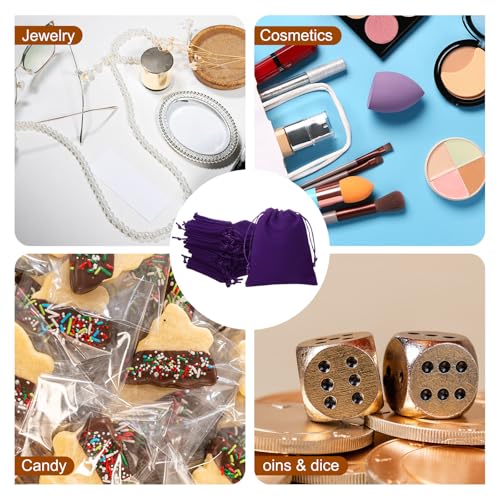 HARFINGTON 20pcs Velvet Gift Bags 2" x 2.8" Drawstring Jewelry Pouches Reusable Gift Packaging Storage Bags with Drawstring for Jewelry Bracelet Headphone Bead Gift Candy, Dark Purple - color: Dark Purple