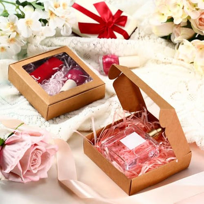 Zonon 30 Pcs Kraft Paper Boxes with Window 4.13 x 4.13 x 1.18 Inch (Brown) - color: Brown