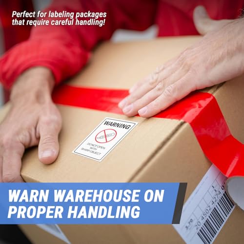2" x 3" Warning Do Not Open with Sharp Object Stickers – Self-Adhesive Sheet Labels for Packaging, Shipping, and Handling (600 Stickers) - color: Do Not Open With Sharp Object, size: 600 Stickers