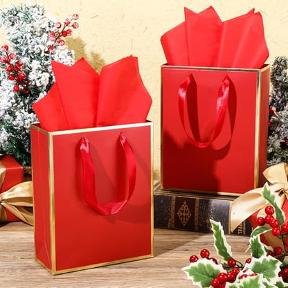 Yeaqee 50 Pcs Metallic Paepr Gift Bags Bulk with Handles,Red Gold - color: Red and Gold