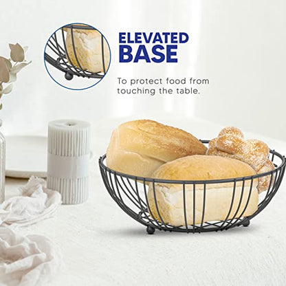 RICCLE Fruit Basket For Kitchen Counter - Fruit Basket With Banana Hanger - Double Layer Metal Wire Fruit Bowl For Countertop - Fruit Holder For Produce, Vegetables