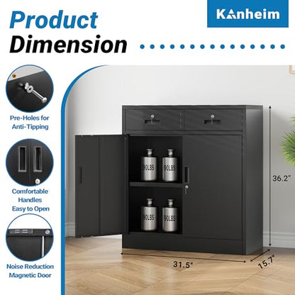 Metal Storage Cabinet, 36" Locking Cabinet with 2 Drawers & Shelves - color: Black, size: 36"H×32"W×16"D-2Drawer