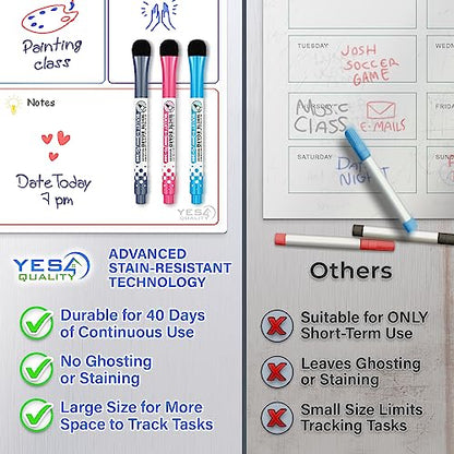 Magnetic Dry Erase Calendar 16x12 for Fridge with 3 Markers & Eraser - style: White Weekly Calendar