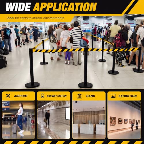 Geelin 6 Pack Crowd Control Stanchions Barriers, 9.8ft, Black Yellow - color: Black Yellow, size: 9.8ft