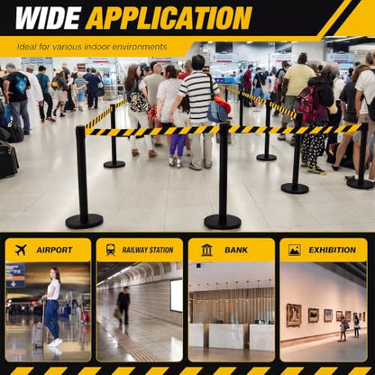 Geelin 6 Pack Crowd Control Stanchions Barriers, 9.8ft, Black Yellow - color: Black Yellow, size: 9.8ft