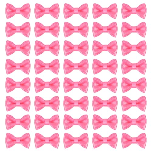 MECCANIXITY 100 Pcs Mini Ribbon Bow 0.8" Mini Fabric Satin Ribbon Flower Bows for Craft DIY Sewing Wedding Birthday Party, Shiny Pink - color: Shiny Pink