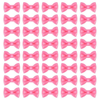 MECCANIXITY 100 Pcs Mini Ribbon Bow 0.8" Mini Fabric Satin Ribbon Flower Bows for Craft DIY Sewing Wedding Birthday Party, Shiny Pink - color: Shiny Pink