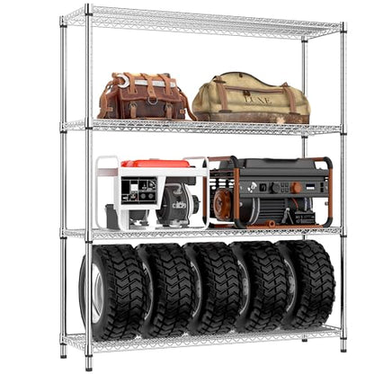 IZEUK 3400 LBS Garage Shelving Wide Storage Shelves 4 Tier Metal Shelves Heavy Duty Adjustable Utility Shelf Rack Chrome 17.7" D x 59.1" W x 70.4" H - color: Chrome, size: 4 Tier, 17.7" D x 59.1" W x 70.4" H