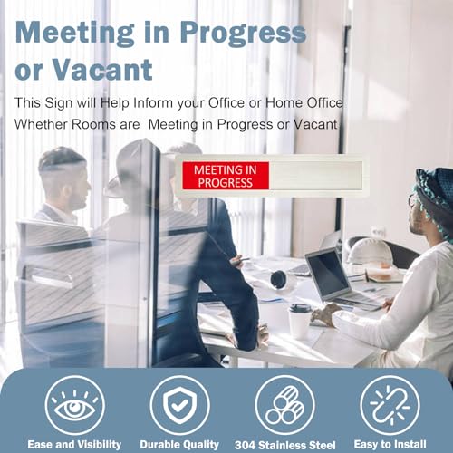 Vacant Meeting in Progress Privacy Sign,Vacant Occupied Sign for Home Office Hotles Hospital Conference Room,Slider Door sign Tells Whether Room Vacant or Occupied,7'' x 1.5'' - Stainless Steel,Silver - color: Vacant/Meeting in Progress-Silver