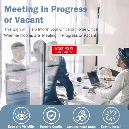 Vacant Meeting in Progress Privacy Sign,Vacant Occupied Sign for Home Office Hotles Hospital Conference Room,Slider Door sign Tells Whether Room Vacant or Occupied,7'' x 1.5'' - Stainless Steel,Silver - color: Vacant/Meeting in Progress-Silver