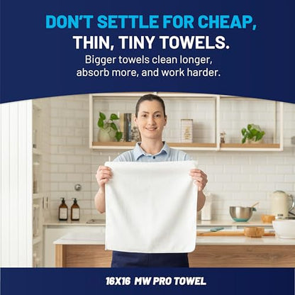 MW Pro Microfiber Cleaning Cloth | White (12 Pack) | Size 16" x 16" | All Purpose Microfiber Towels - Clean, Dust, Polish, Scrub, Absorbent - color: White