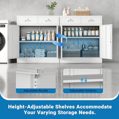 Metal Storage Cabinet, 36" Locking Cabinet with 2 Drawers & Shelves - color: White, size: 36"H×32"W×16"D-2Drawer