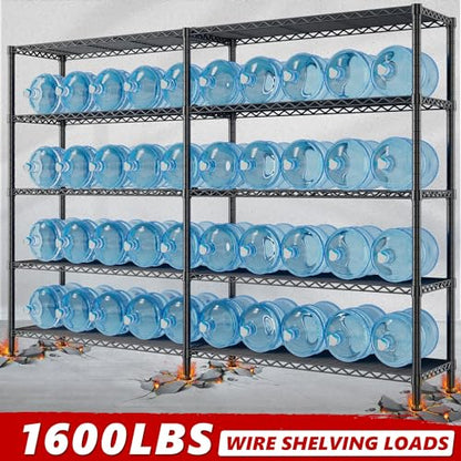 REIBII 70" W Storage Shelves Heavy Duty Load 1600LBS, Metal Shelving 5-Tier Wire Shelving Unit Metal Shelves for Storage Adjustable Shelving Rack for Pantry Kitchen 70" W*15.8" D*72.4" H, 2 Pack - style: 2 set-Black-70" W*15.8" D*72.4" H
