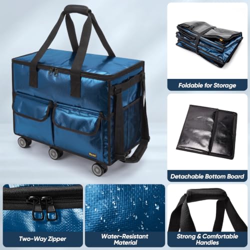 BALEINE Reusable Grocery Bag on Wheels, Foldable Rolling Tote Bag - color: Navy- Wide, size: Medium