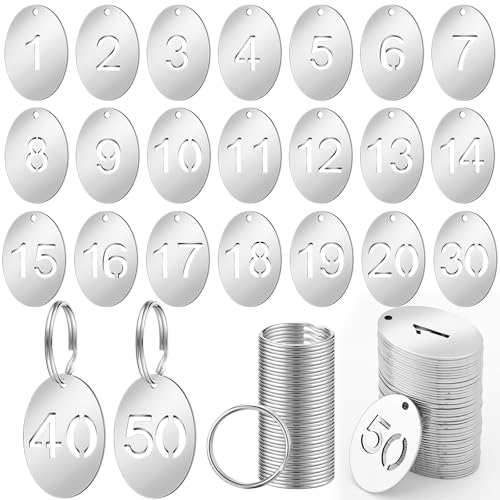 Yaocom 50 Pcs Hollowed Stainless Steel Number Tags,Oval, 1-50 - style: Oval, 1-50