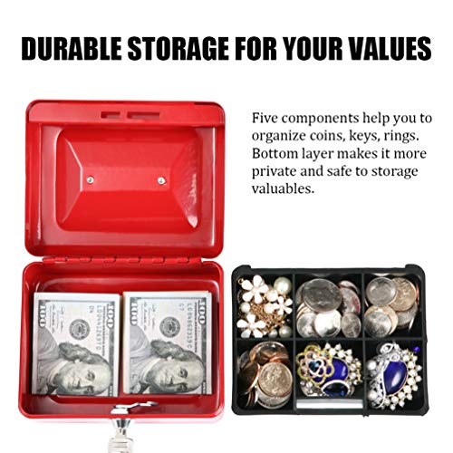 Cash Box with Money Tray, Parrency Small Money Box with Key Lock, 6" x 4 4/5" x 3", Red - color: Red, size: Small（5.9")