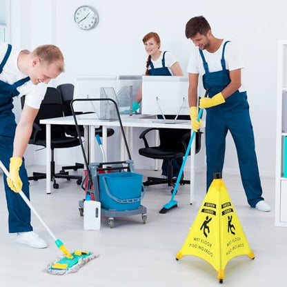 Ceenna 6 Pcs 19.5 Inch Wet Floor Sign Pop-up Safety Cone with Storage Tube Wet Floor Symbol Yellow Warning Sign for Retail, Grocery, Office, Cinema, Restaurant, Mall
