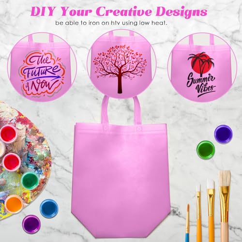 Reginary 50 Pcs Reusable Tote Bags Shopping Bags Non Woven, Pink - color: Pink