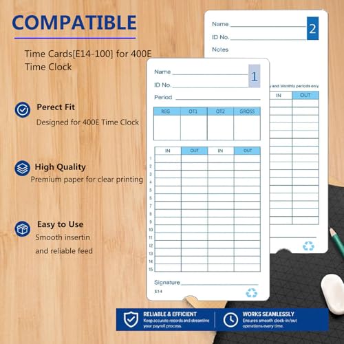 (300pack) E14 (E14-100) Time Cards for Lathem Model 400E Time Clock