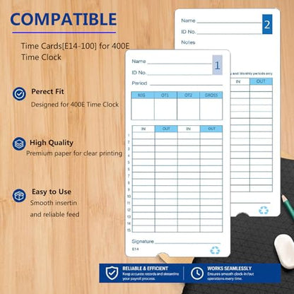 (300pack) E14 (E14-100) Time Cards for Lathem Model 400E Time Clock