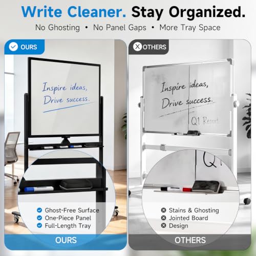 Mobile Rolling Whiteboard on Wheels 48" x 36" Double-Sided Magnetic - color: Black, size: 48X36