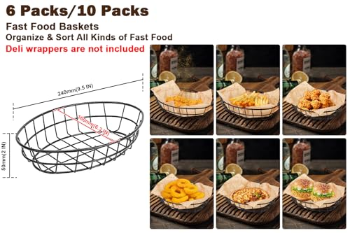 10 Pack Fast Food Oval Baskets, Wire Bread Basket for Serving, Reusable Chip Burger Fruit Vegetables Bowl Storage for Kitchen Table, Restaurants, Snack Bar, Metal (Matte Black) - color: Matte Black
