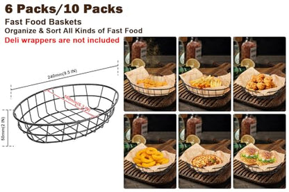 10 Pack Fast Food Oval Baskets, Wire Bread Basket for Serving, Reusable Chip Burger Fruit Vegetables Bowl Storage for Kitchen Table, Restaurants, Snack Bar, Metal (Matte Black) - color: Matte Black