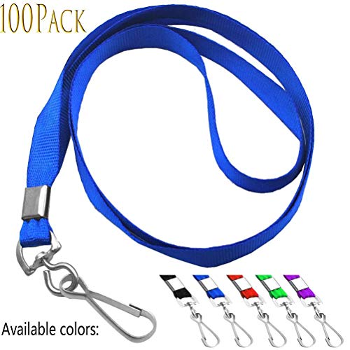 Beebel Blue Lanyards 100 Pcs Lanyard for Id Badges Flat Lanyard with Badge Clip with J-Hook (Pack of 2) - color: Blue, size: 200 Pack