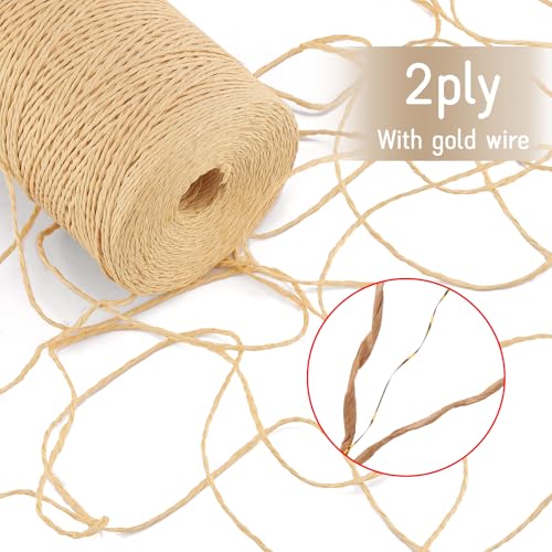 Raffia Yarn for Crochet Raffia Ribbon for Gift Wrapping 2mm X 328 Yards RaffiaString Paper Ribbon Yarn RaffiaGrass Rope for DIY Sun Hat Beach Bag Crochet Crafting - color: Light purple-gold