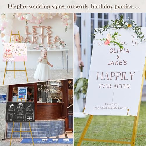 57.1" Gold Easel Stand for Sign,Tall Heavy Duty Display Easel - size: high--57.1"