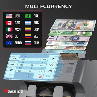 Cassida Money Bill Counter I Business Grade I 1,000 Notes/Min I 9900R V2 - size: X-Large (9900R-V2)