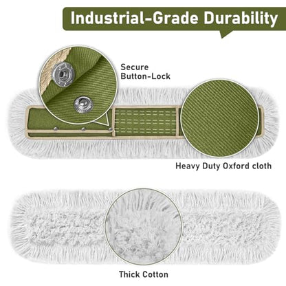 36" Commercial Dust Mop Pads Refills: Reusable Mop Head Replacement - color: Green White
