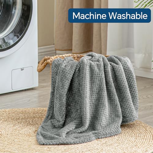 BEDELITE Travel Blanket with Bag, Jacquard Fleece Blanket 65"x40", Grey - color: Grey