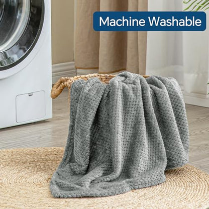BEDELITE Travel Blanket with Bag, Jacquard Fleece Blanket 65"x40", Grey - color: Grey