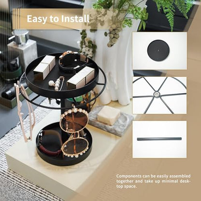 360° Rotating Sunglass Organizer Stand with Jewelry Tray, Black