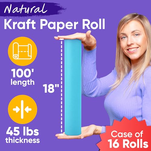 18" x 1200" (100 ft) Light Blue Kraft Paper (Case of 16 Rolls), Made in USA - color: Light Blue, style: Bulk Case - 1 Color
