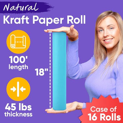 18" x 1200" (100 ft) Light Blue Kraft Paper (Case of 16 Rolls), Made in USA - color: Light Blue, style: Bulk Case - 1 Color