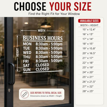 Custom Business Hours Signs - Window Decals for Store Hours, Office & Retail