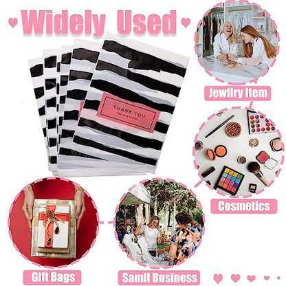 Thank You Merchandise Bags,100pcs 3 Size Mixed Plastic Retail Shopping Bags,Small Business Bag,Die-Cut Bags, Reusable Thank You Gift Bags with Handle