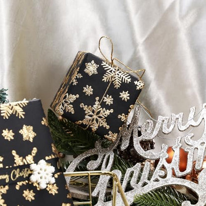 WRAPAHOLIC 30 Inch 3D Kraft Christmas Wrapping Paper - 30 Inch x 16.5 Feet - Gold and Black Snowflake Wrapping Paper with Embossed Perfect for Christmas, Holiday, Party Celebration - color: Christmas Snowflakes - Black & Gold, size: 30 inch x 16.5 feet