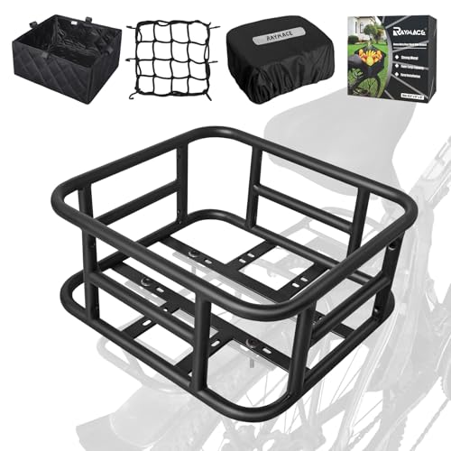 RAYMACE Rear Rack Bike Basket with Cargo Net and Liner