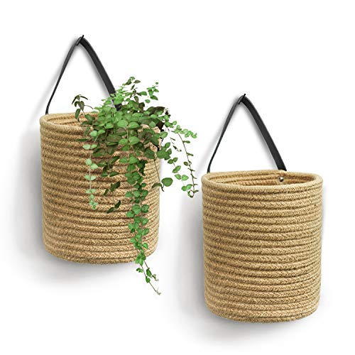 Goodpick 2 Pack Jute Wall Hanging Storage Baskets, Over Door Organizer - color: Jute