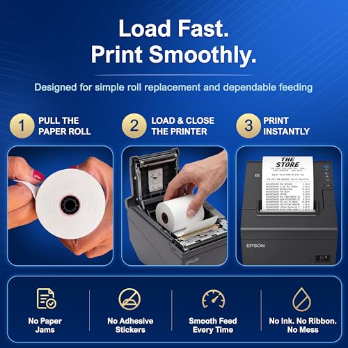 3 1/8 x 230 Thermal POS Rolls for Epson Printers, BPA Free Thermal Printing Compatible with TM-T88 TM-T70 TM-T80 TM-T85 TM-H6000 T90 Series, Credit Card Machine & POS Printer Supplies, Pack of 24 - size: 24 rolls