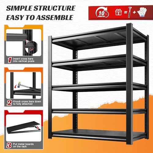 REIBII 5 Tier Garage Shelving for Garage, Adjustable Metal Shelving - size: 72" H x 36" W x 16" D