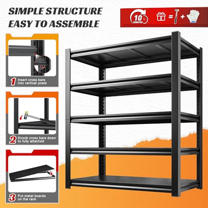 REIBII 5 Tier Garage Shelving for Garage, Adjustable Metal Shelving - size: 72" H x 36" W x 16" D