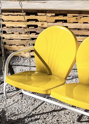 Retro Metal Porch Swing (Yellow) - color: Yellow