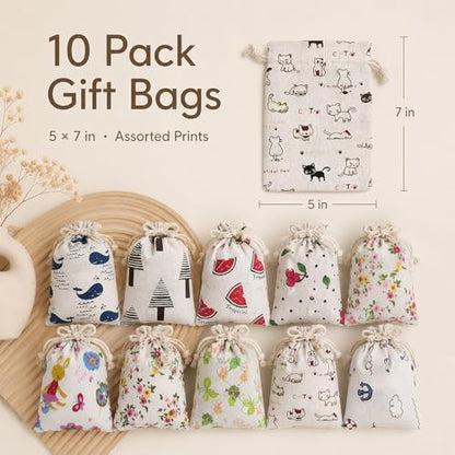 Cotton Drawstring Gift Bags 5x7, 10 Pack Colorful Pouches for Favors - color: Cartoon (Pack of 10)