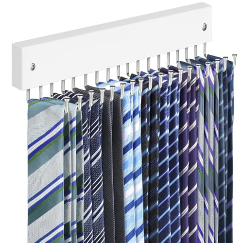 Tie Rack Belt Hanger Wall Mounted Tie Organizer White 1 Pack - color: White