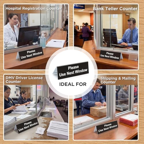 Yinkin 3 Pack Please Use Next Window 6" x 2" Acrylic Desk Sign V-shaped Double Sided Counter Sign for Office, Retail Store, Bank, DMV Queue Black/white