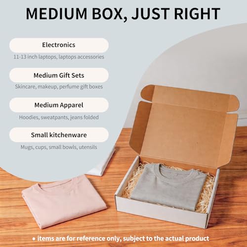 Fishat 12" x 9" x 3" White Corrugated Cardboard Shipping Boxes Set of 5 - size: 12" x 9" x 3"